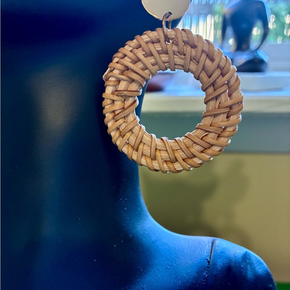 Woven Rattan Hoop Earrings